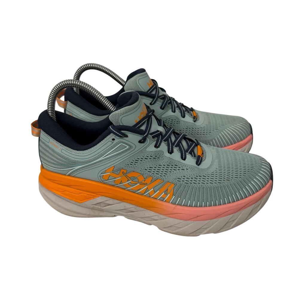Hoka One One Bondi 7 Shoes Women’s Size 9.5 Blue Haze Black Iris Orange Running
